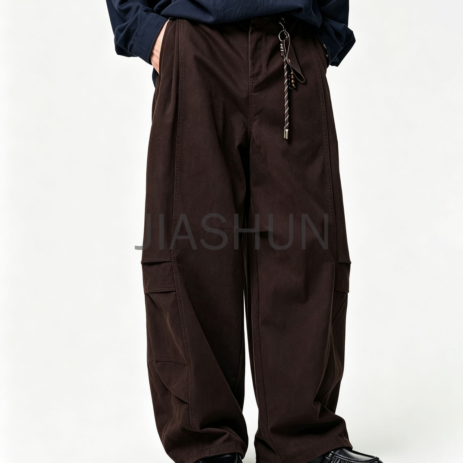 Men Vintage Brown Baggy Wide Leg Cargo Pants