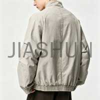 Men Vintage Stand Collar Washed Cotton Jacket
