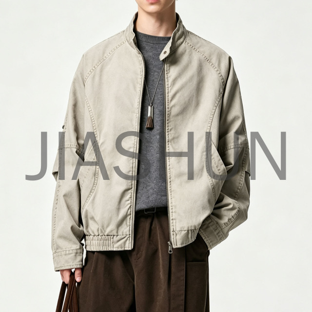 Men Vintage Stand Collar Washed Cotton Jacket