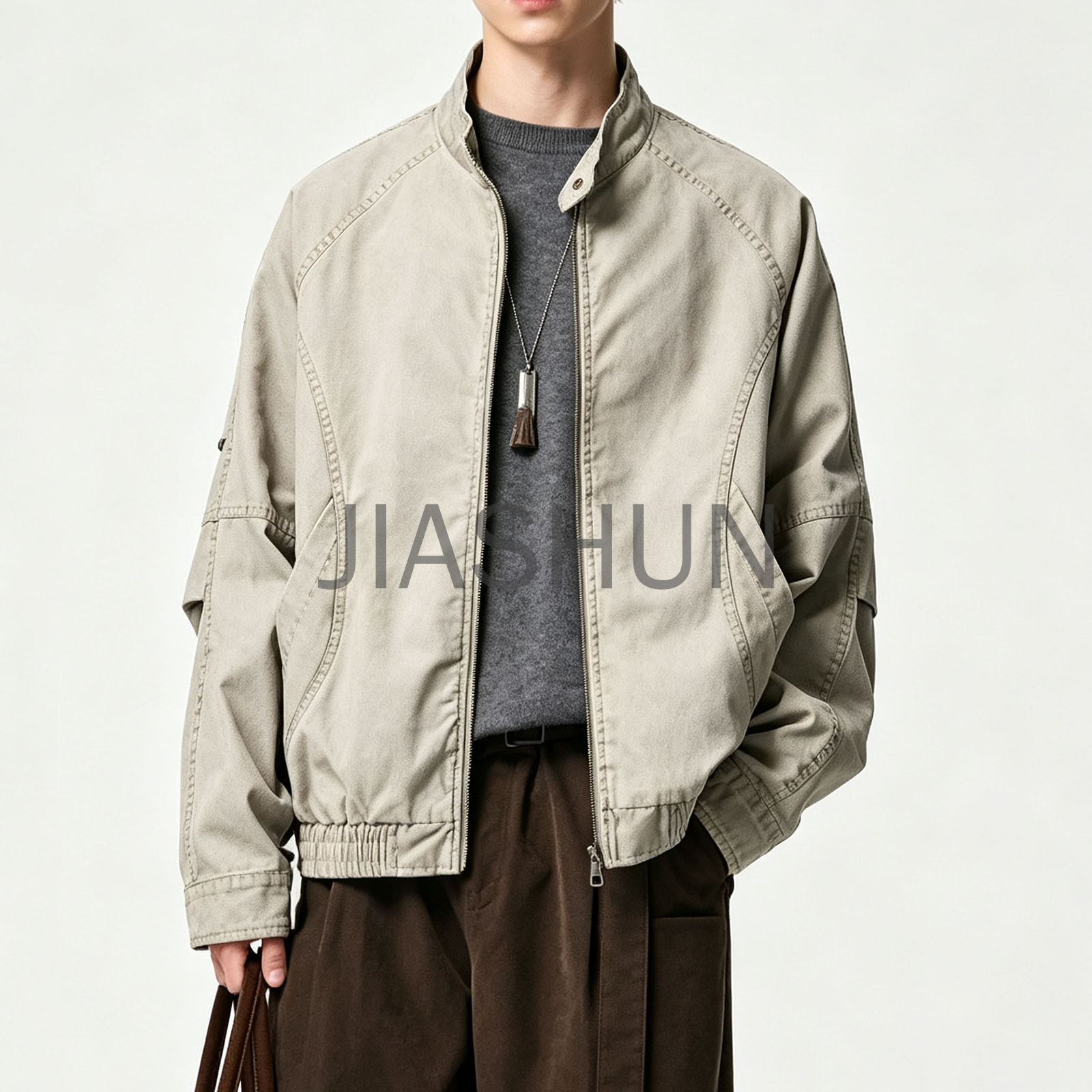 Men Vintage Stand Collar Washed Cotton Jacket
