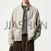 Men Vintage Stand Collar Washed Cotton Jacket