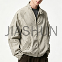 Men Vintage Stand Collar Washed Cotton Jacket