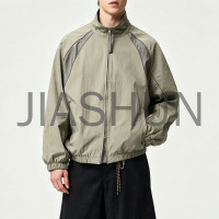 Vintage Men Stand Collar Spliced Windbreaker Jacket