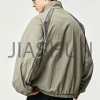 Vintage Men Stand Collar Spliced Windbreaker Jacket