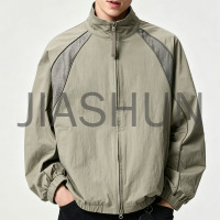 Vintage Men Stand Collar Spliced Windbreaker Jacket