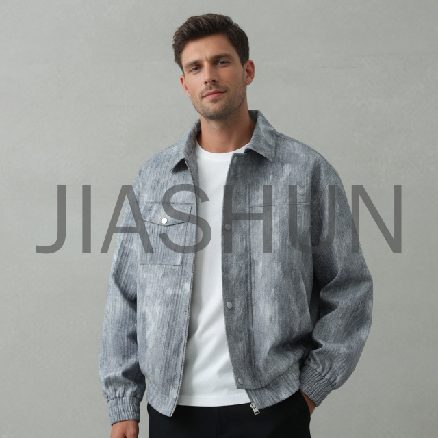 Faded Grey Cropped Collared Work Jacket