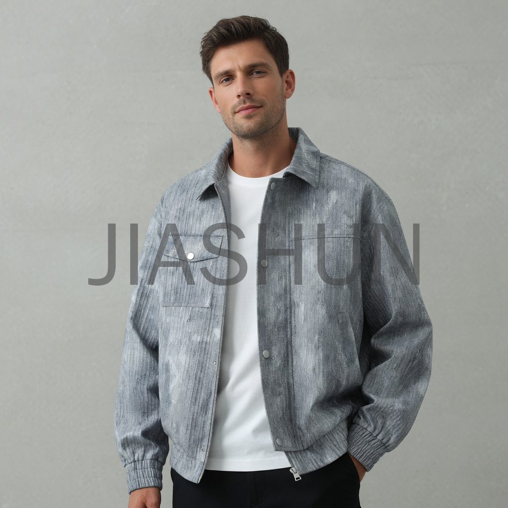 Faded Grey Cropped Collared Work Jacket