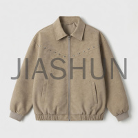 Khaki Studded Collar Zip Jacket