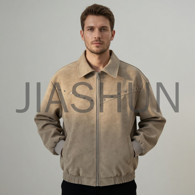 Khaki Studded Collar Zip Jacket