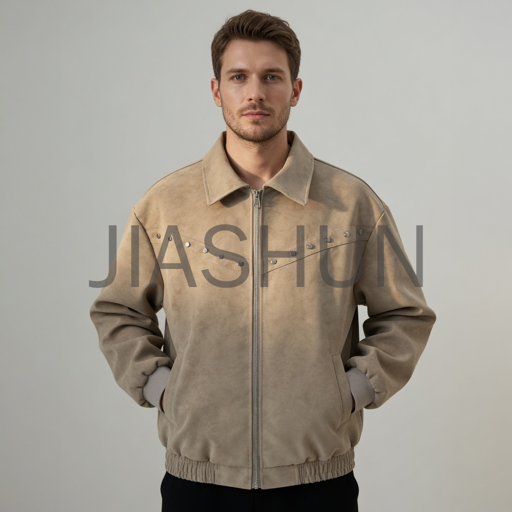 Khaki Studded Collar Zip Jacket
