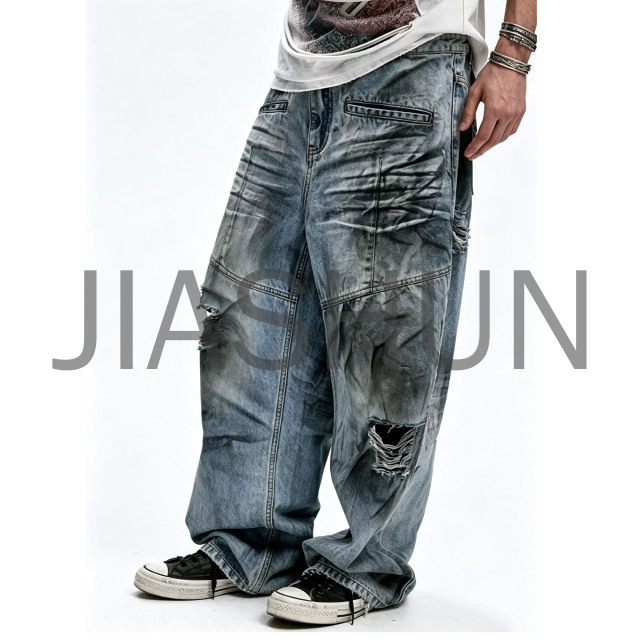 Vintage Washed Ripped Baggy Denim Streetwear Denim Pants