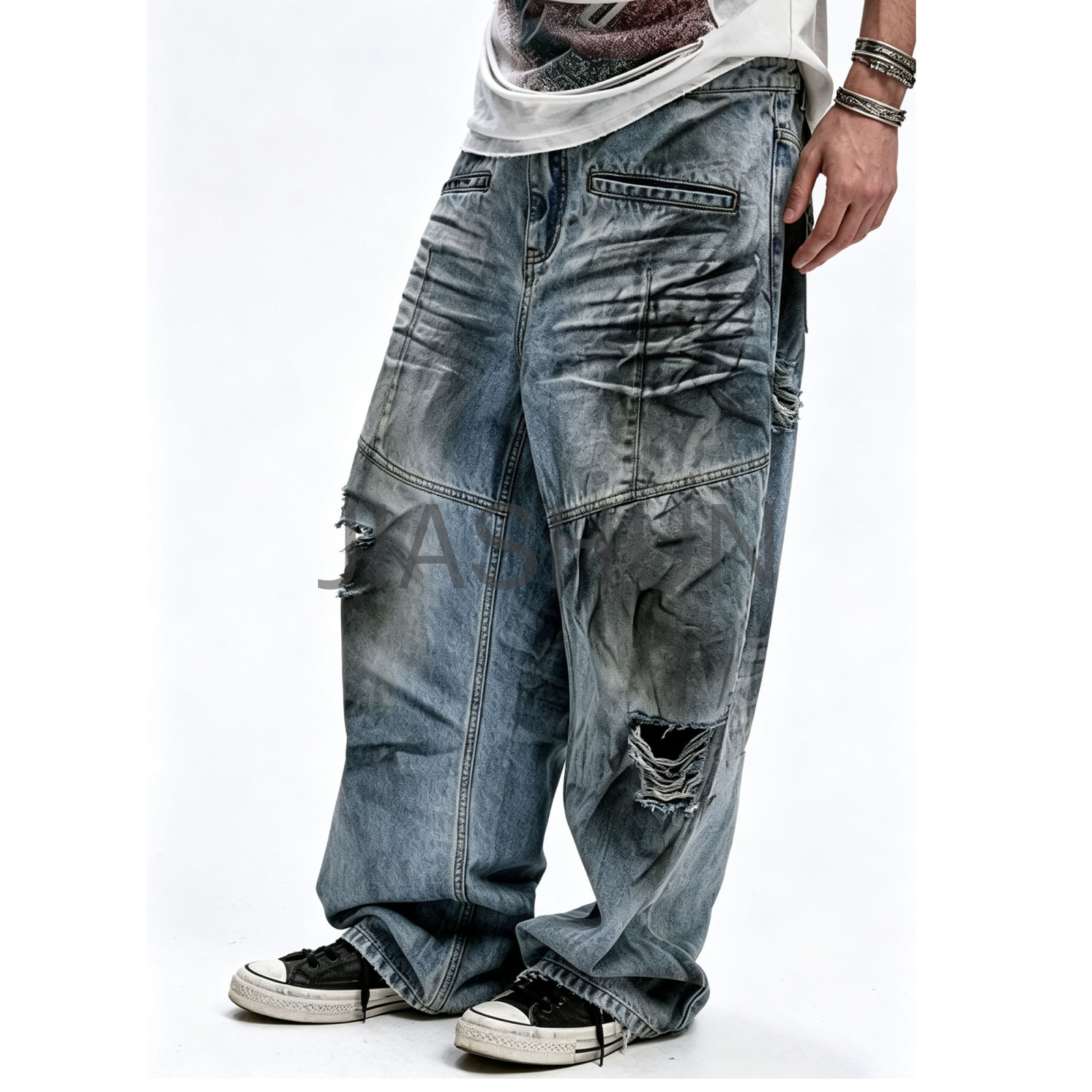 Vintage Washed Ripped Baggy Denim Streetwear Denim Pants