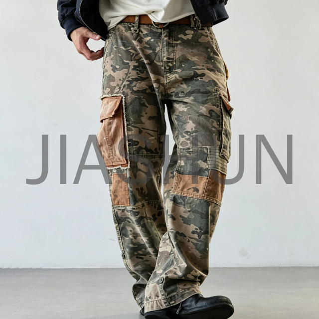 Vintage Camo Patchwork Multi Pocket Cargo Pants