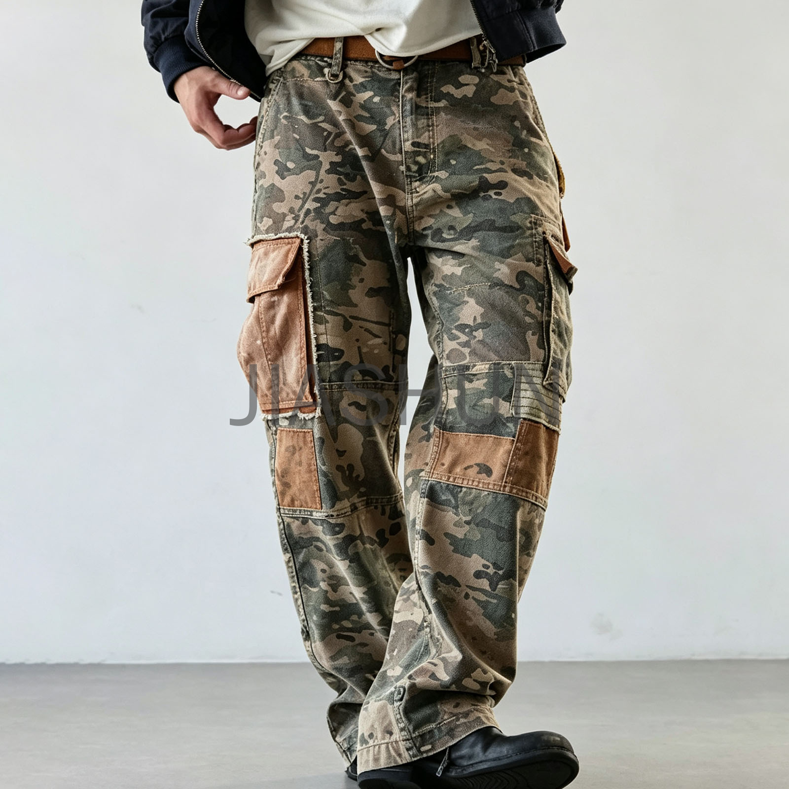Vintage Camo Patchwork Multi Pocket Cargo Pants