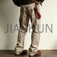 Men Faded Wash Destroyed Casual Pants