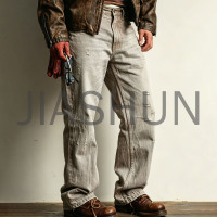 Men Faded Wash Destroyed Casual Pants