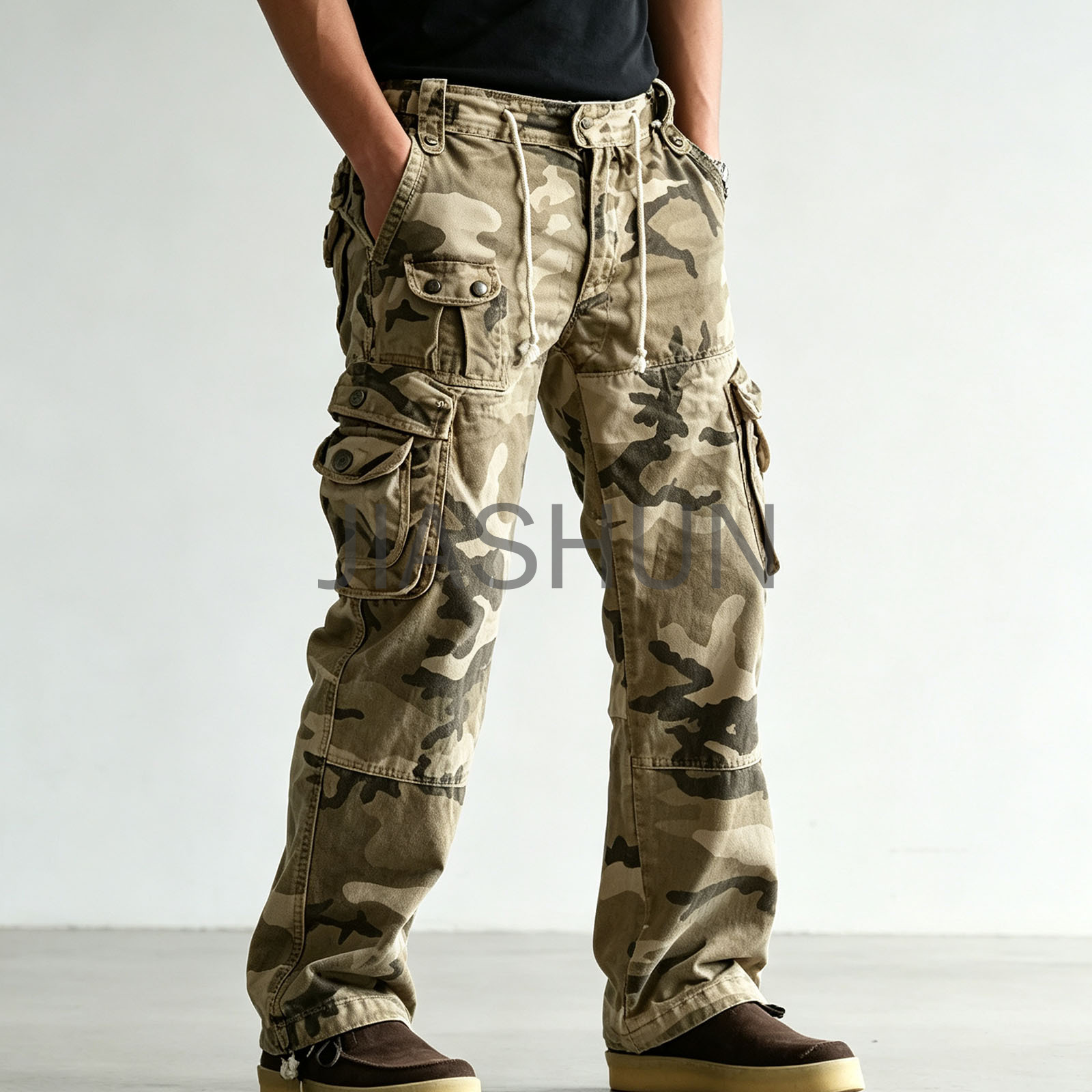 Vintage Camo Drawstring Waist Cargo Pants