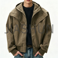 Men Vintage Washed Hooded Cargo Jacket