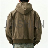Men Vintage Washed Hooded Cargo Jacket