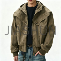 Men Vintage Washed Hooded Cargo Jacket