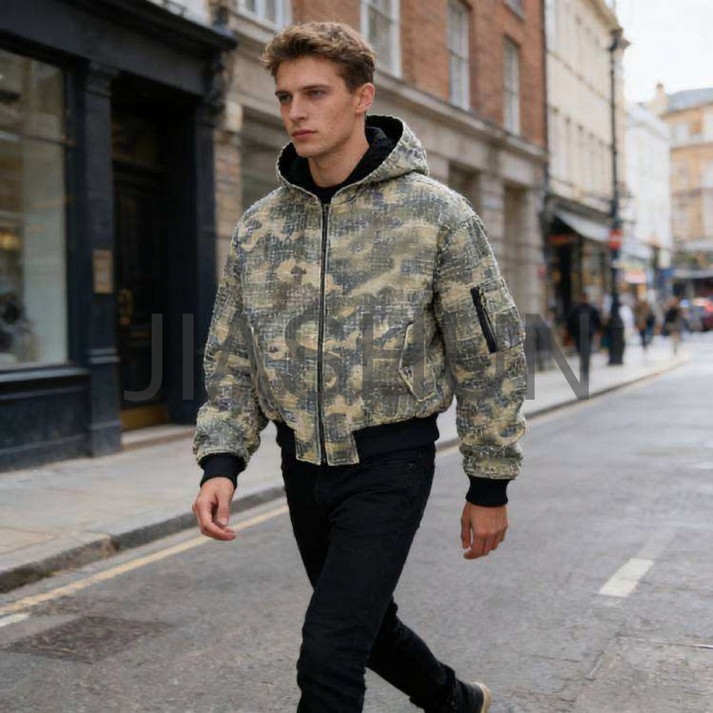 Custom Camo Hooded Padded Jacket · 460 gsm