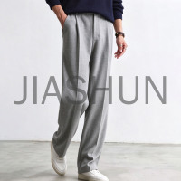 Men Grey Pleated Wide Leg Casual Sweat Trousers