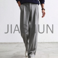Men Grey Pleated Wide Leg Casual Sweat Trousers