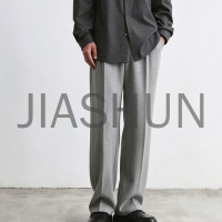 Men Grey Pleated Wide Leg Casual Sweat Trousers