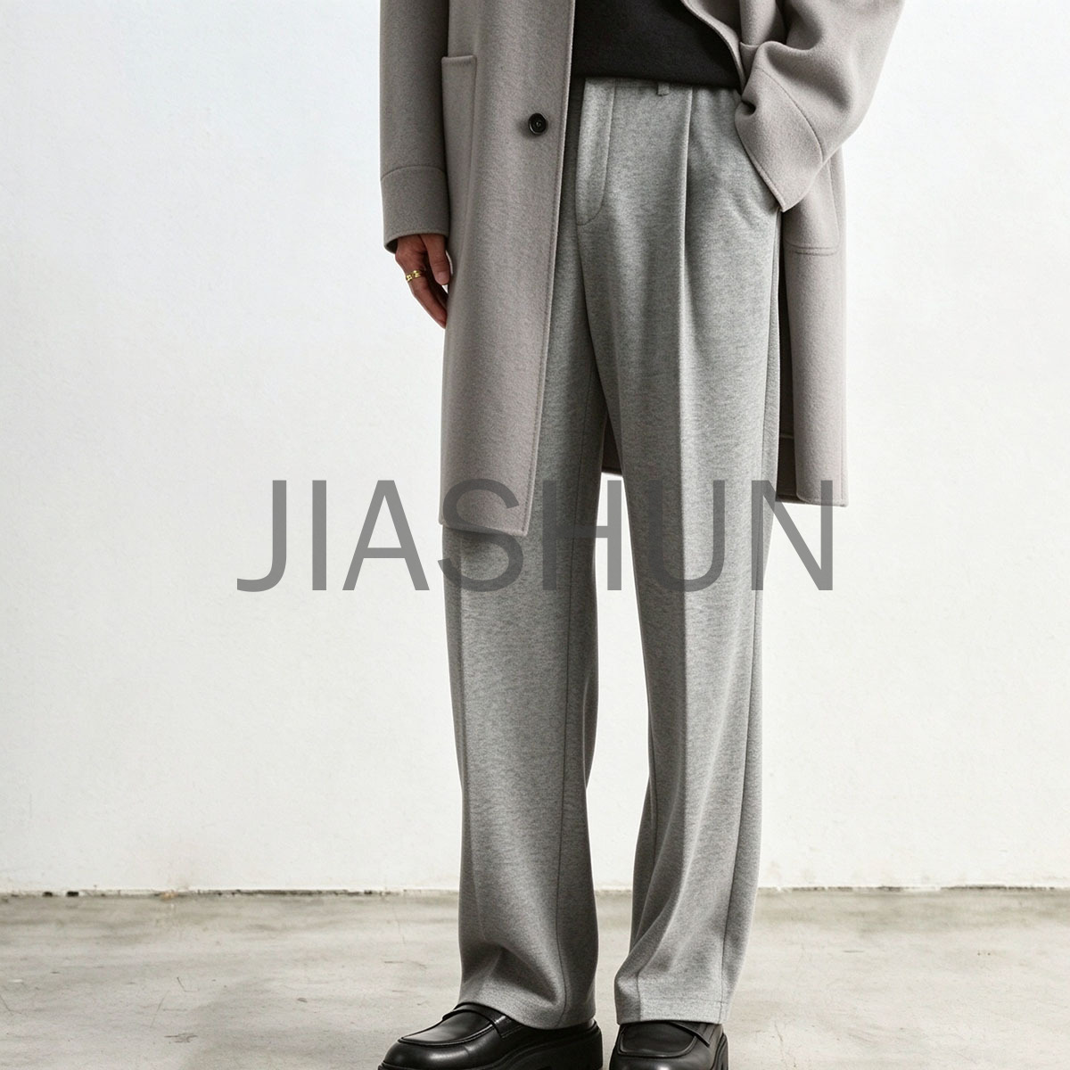 Men Grey Pleated Wide Leg Casual Sweat Trousers