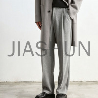 Men Grey Pleated Wide Leg Casual Sweat Trousers
