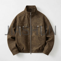Retro Faux Suede Utility Bomber Jacket