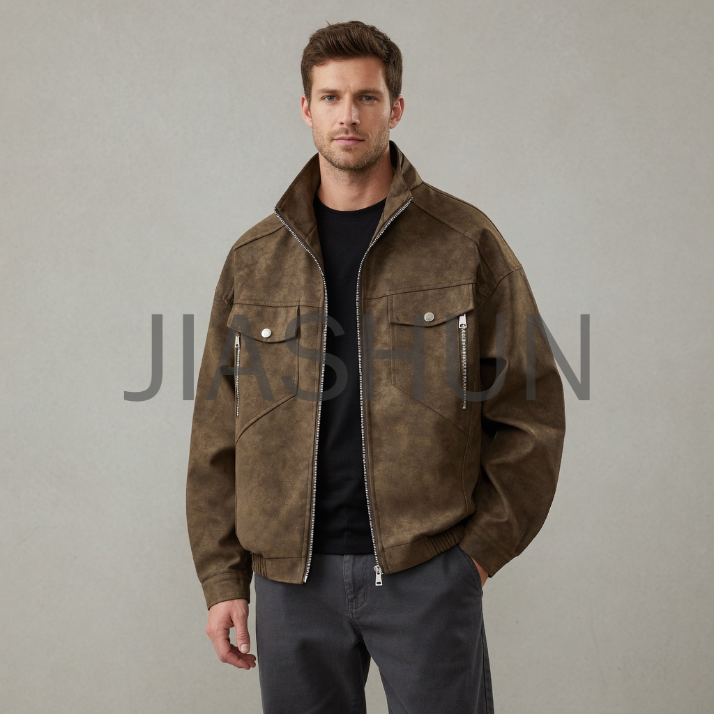 Retro Faux Suede Utility Bomber Jacket