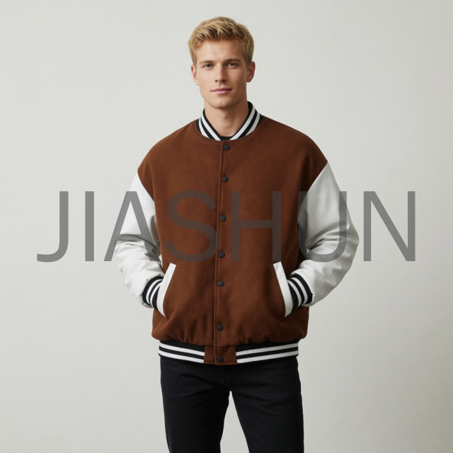 Brown Color Block Varsity Jacket