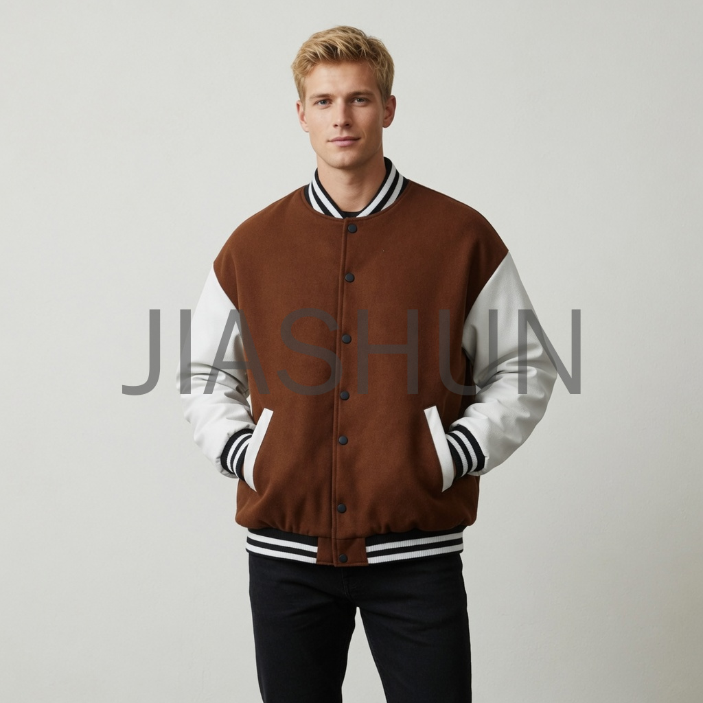 Brown Color Block Varsity Jacket
