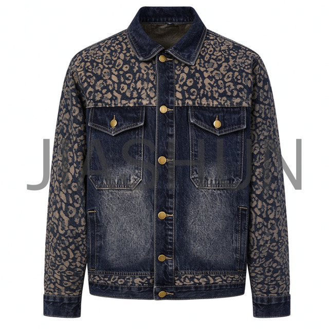 Vintage Street Style Leopard Spliced Denim Jacket