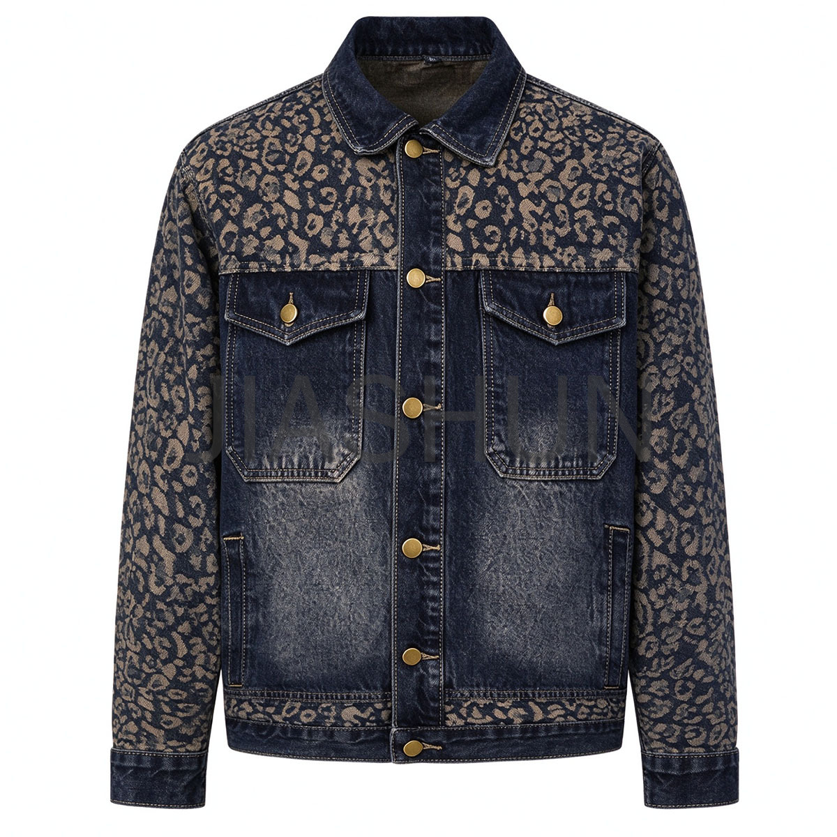 Vintage Street Style Leopard Spliced Denim Jacket