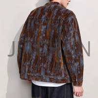 Retro Brown Blue Washed Pattern Men Zip Jacket
