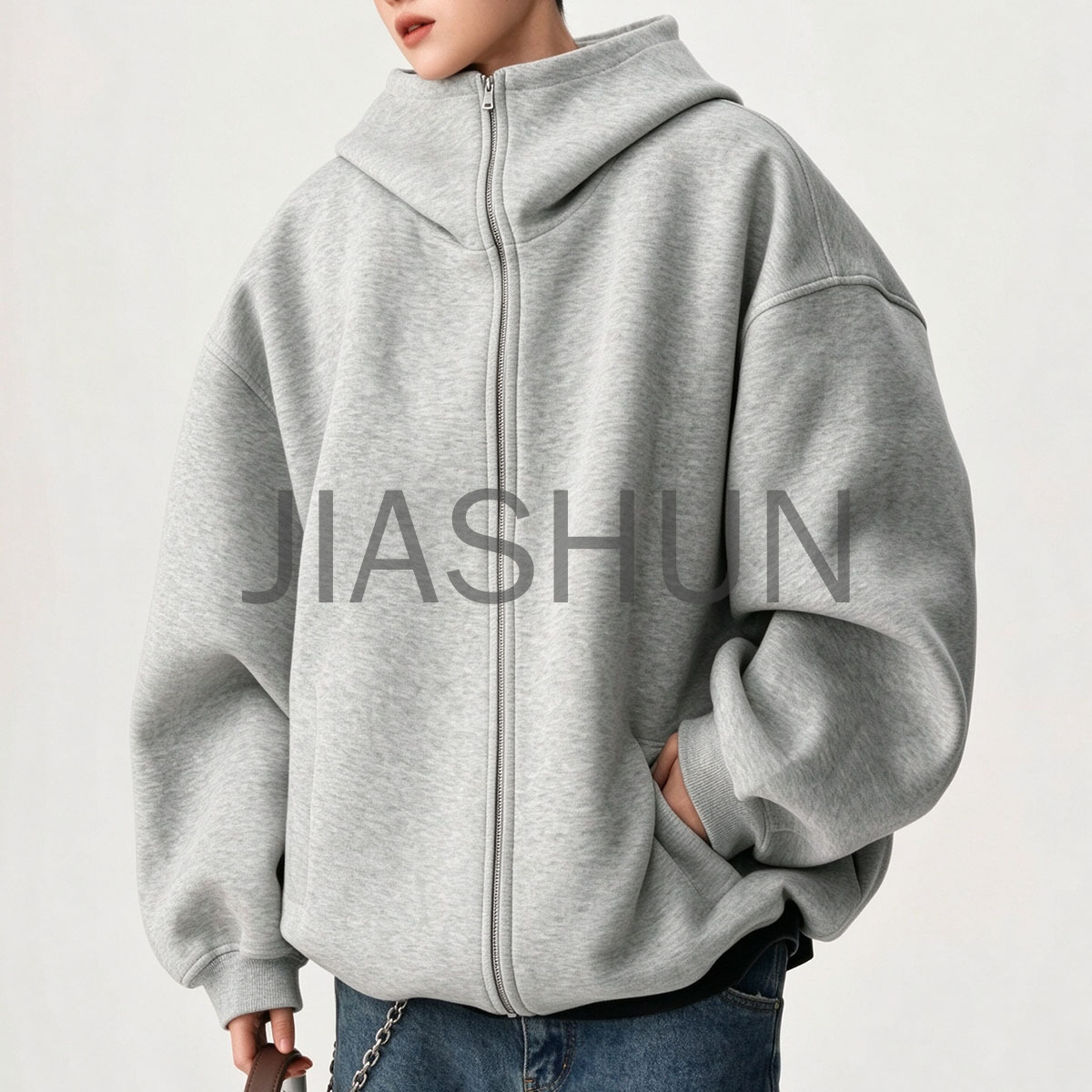 Men Street Style Full Zip Oversized Hoodie