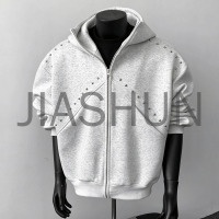 Hip Hop Men Rivet Embellished Zip Hoodie