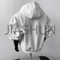 Hip Hop Men Rivet Embellished Zip Hoodie