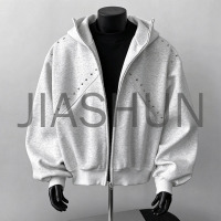 Hip Hop Men Rivet Embellished Zip Hoodie