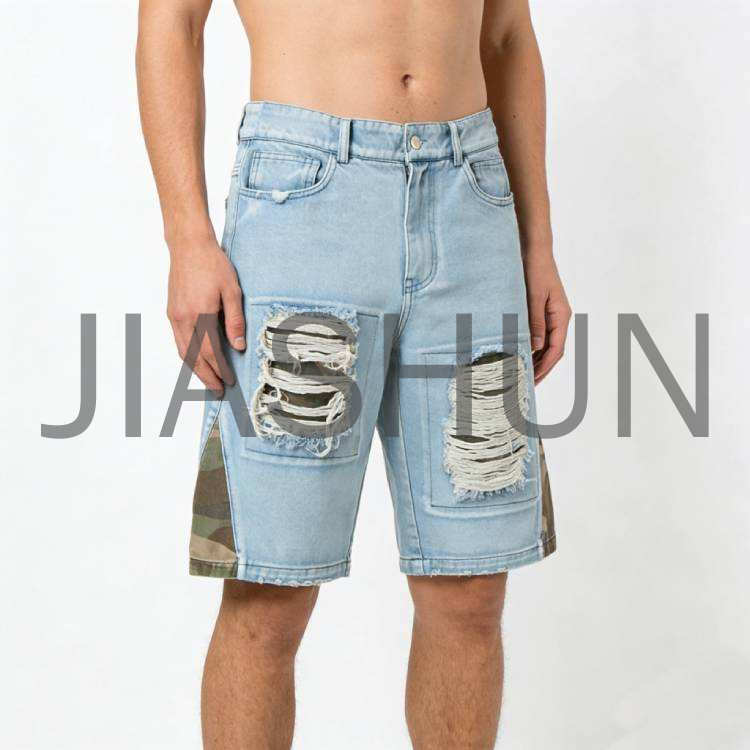 Custom Camo Denim Shorts · 350 gsm