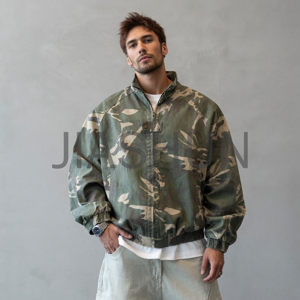 Camo Cropped Bomber Jacket