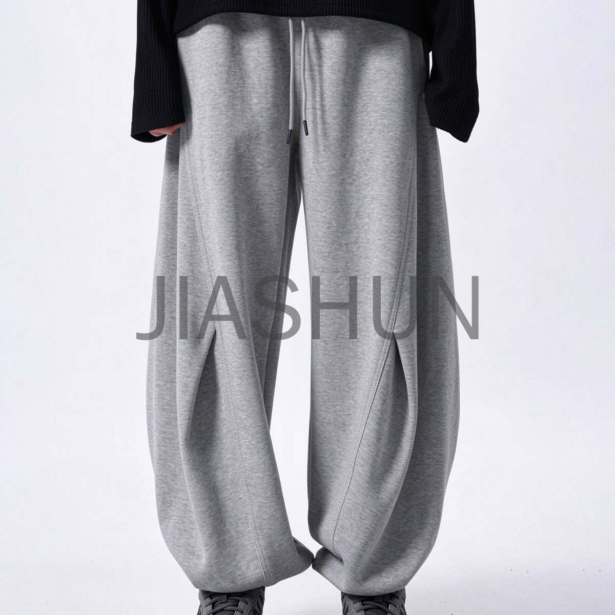 Grey Mens Panel Construction Loose Street Pants