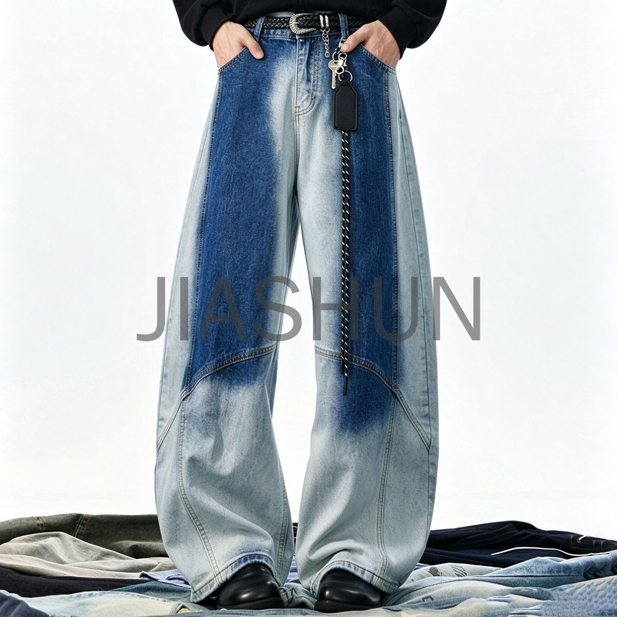 Mens Distressed Ombre Loose Fit Denim Pants