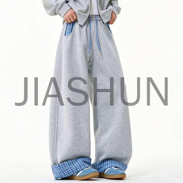 Men Drawstring Waist Plaid Patchwork Pants