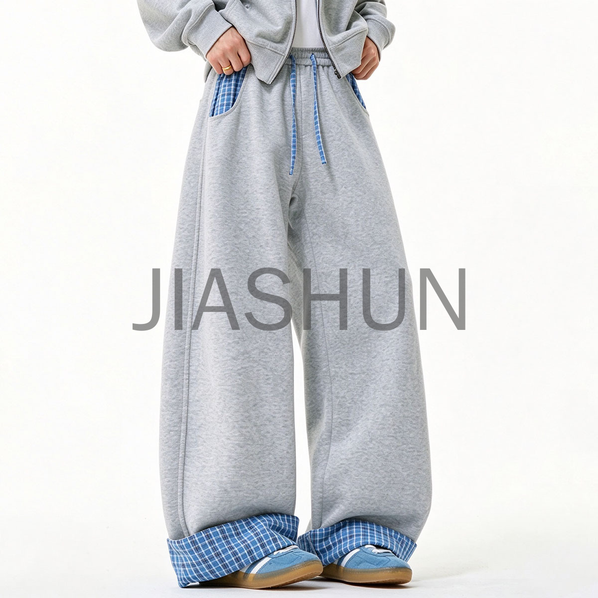 Men Drawstring Waist Plaid Patchwork Pants