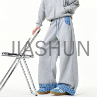 Men Drawstring Waist Plaid Patchwork Pants