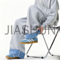 Men Drawstring Waist Plaid Patchwork Pants