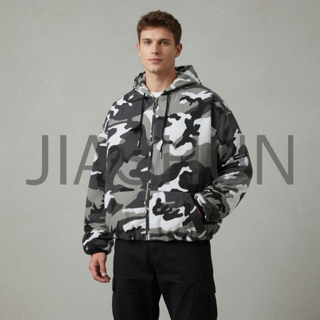 Camo Oversized Hooded Puffer Jacket